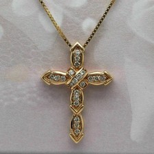 2 Ct Round Cut Real Moissanite Women's Cross Pendant 14k Yellow Gold Plated