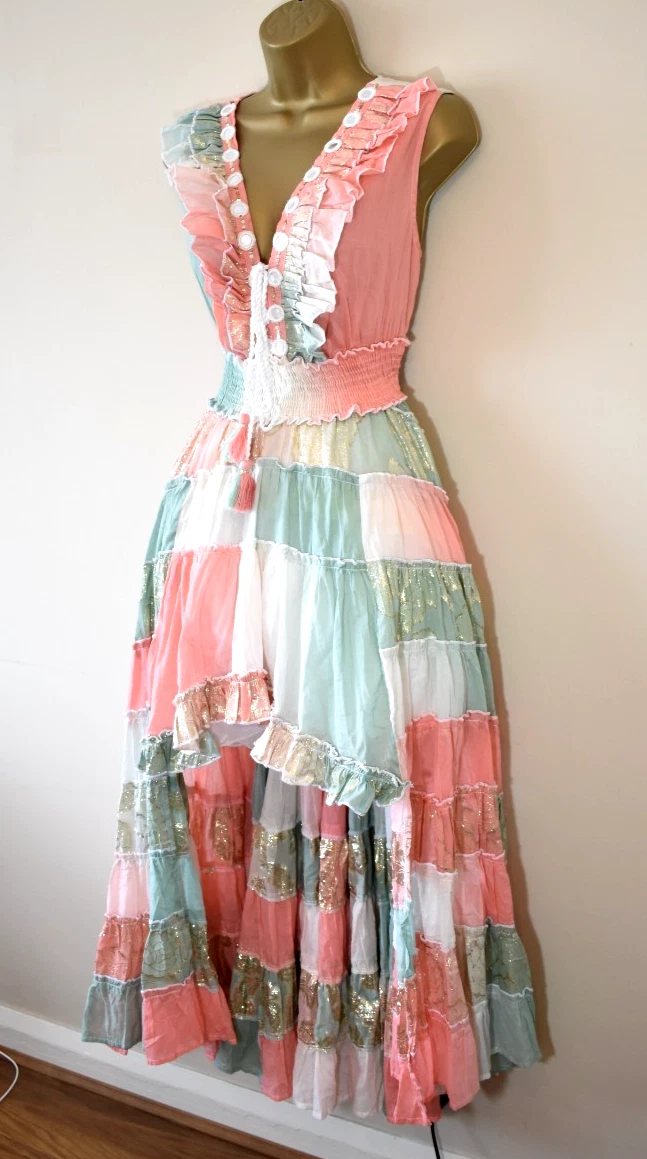 Abito da donna bohémien, senza maniche, con scollo a V, motivo floreale, a linee A, sciolto, casual, per il tempo libero, estivo, da spiaggia, giallo., XXL