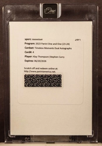 STEPHEN CURRY KLAY THOMPSON 2023 Panini One Timeless Moments Auto Redemption /20