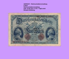 KAISSERRREICH  5  Mark DARLEHNSKASSENSCHEIN 1914 (  VF-F ) P 47b 6296#