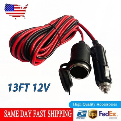 Car Cigarette Lighter Socket Extension Cord Cable 13FT 12V Heavey Duty Adapter