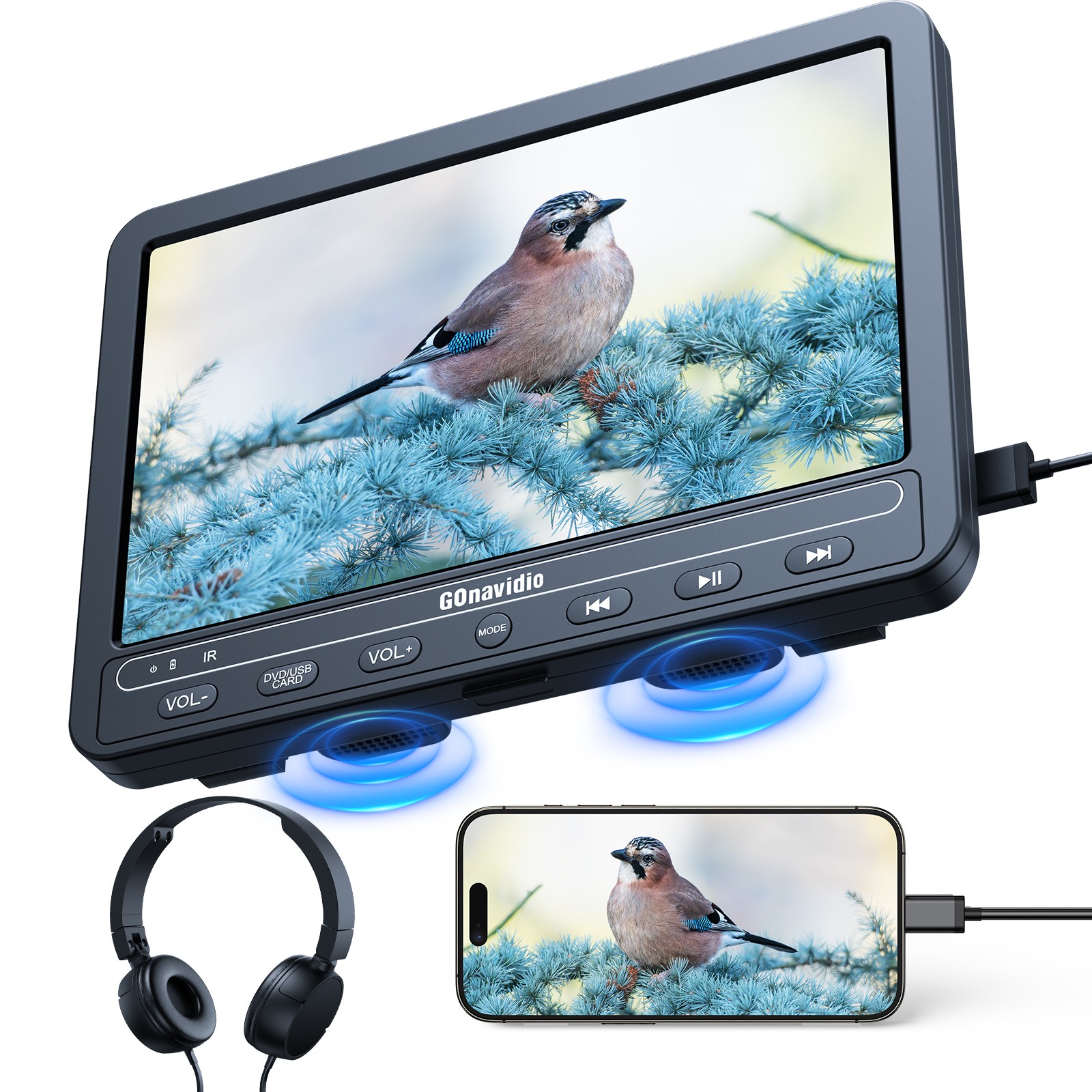 10.1 Inch DVD Player for Car with 5-Hour Rechargeable Battery 1080P Videos USB
