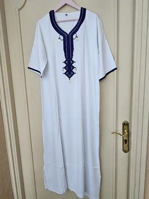 Long coton blanc broderie femme décontracté gandoura marocain de qualité taille XXL - Photo 1/4