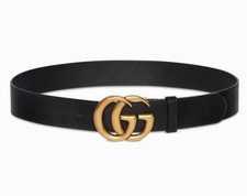 Gucci GG Buckle Leather Belt Black Gold Hardware Size 38 New With Box  Dust Bag
