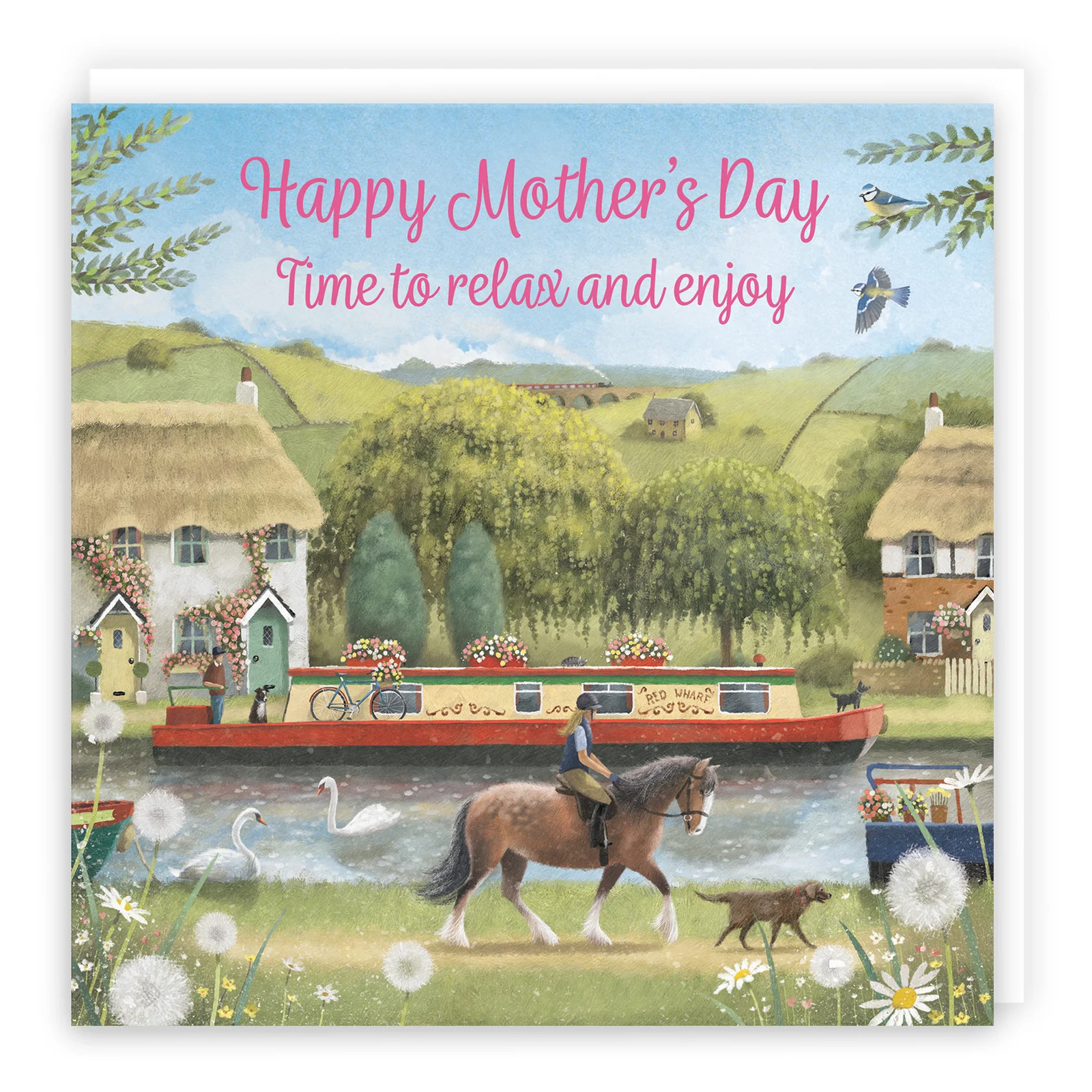 Mother's Day Card Canal Narrowboat Horse Riding Milo's Gallery