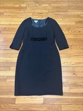 Vintage Talbots Shift Dress Size 14 Black Wool Rayon Bow Accent 3/4 Sleeve Knee