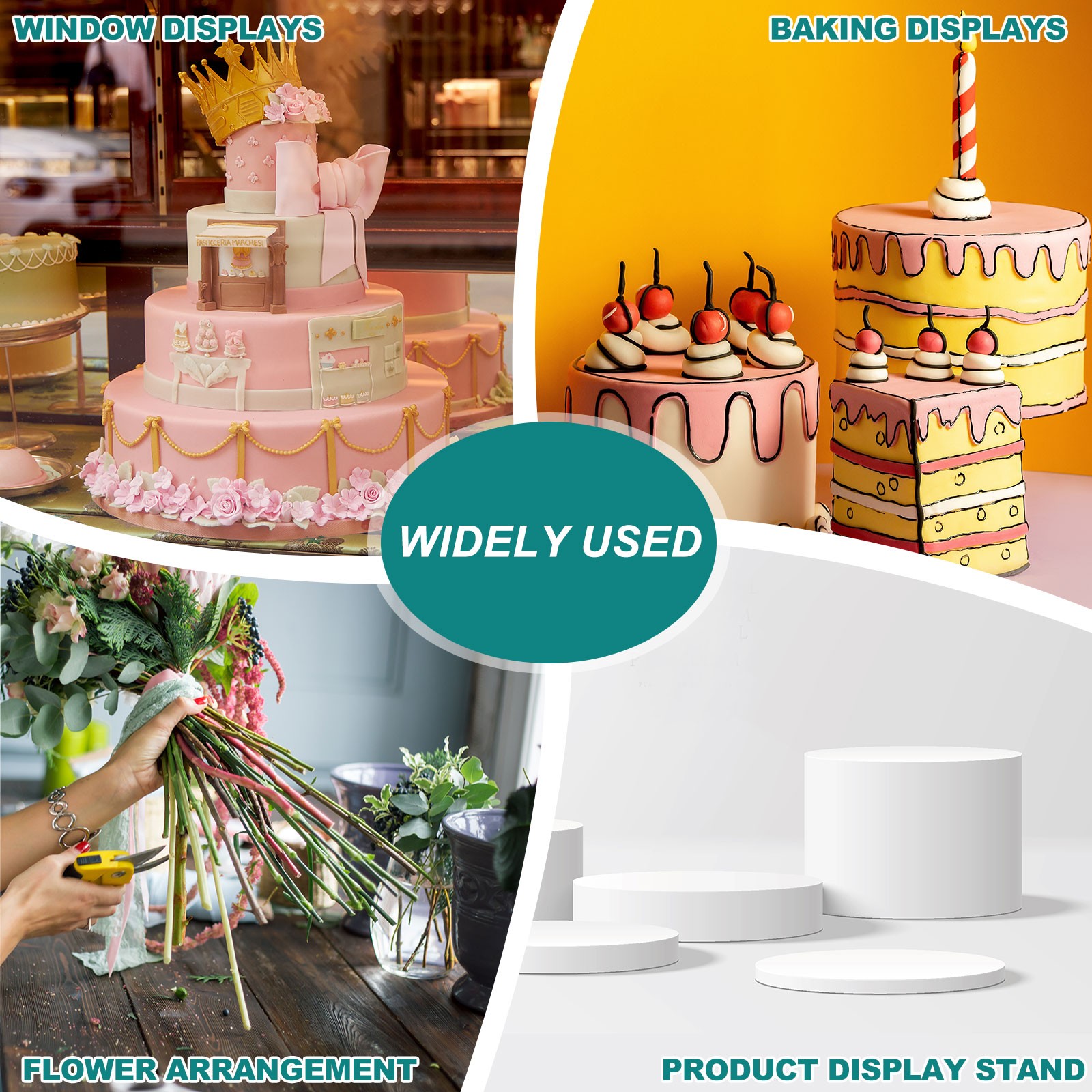 Round Foam Cake Dummy, 4"x 5", 4"x 6" White Fake Cake Circles Dummies, 1Set