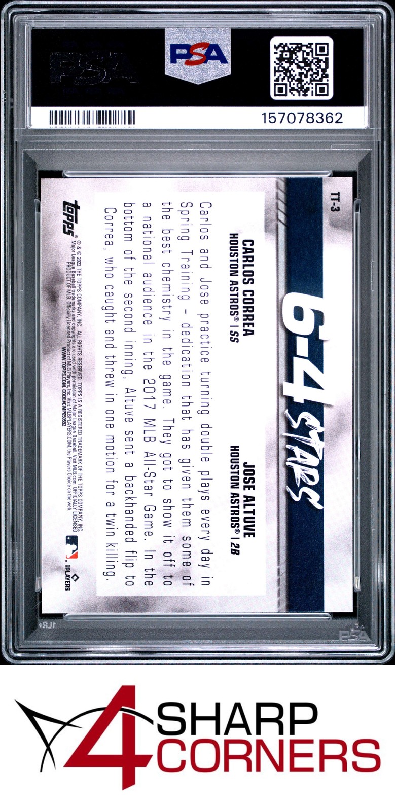 2022 TOPPS 6-4 STARS #TT3 JOSE ALTUVE-CARLOS CORREA POP 1 PSA 10 view 2