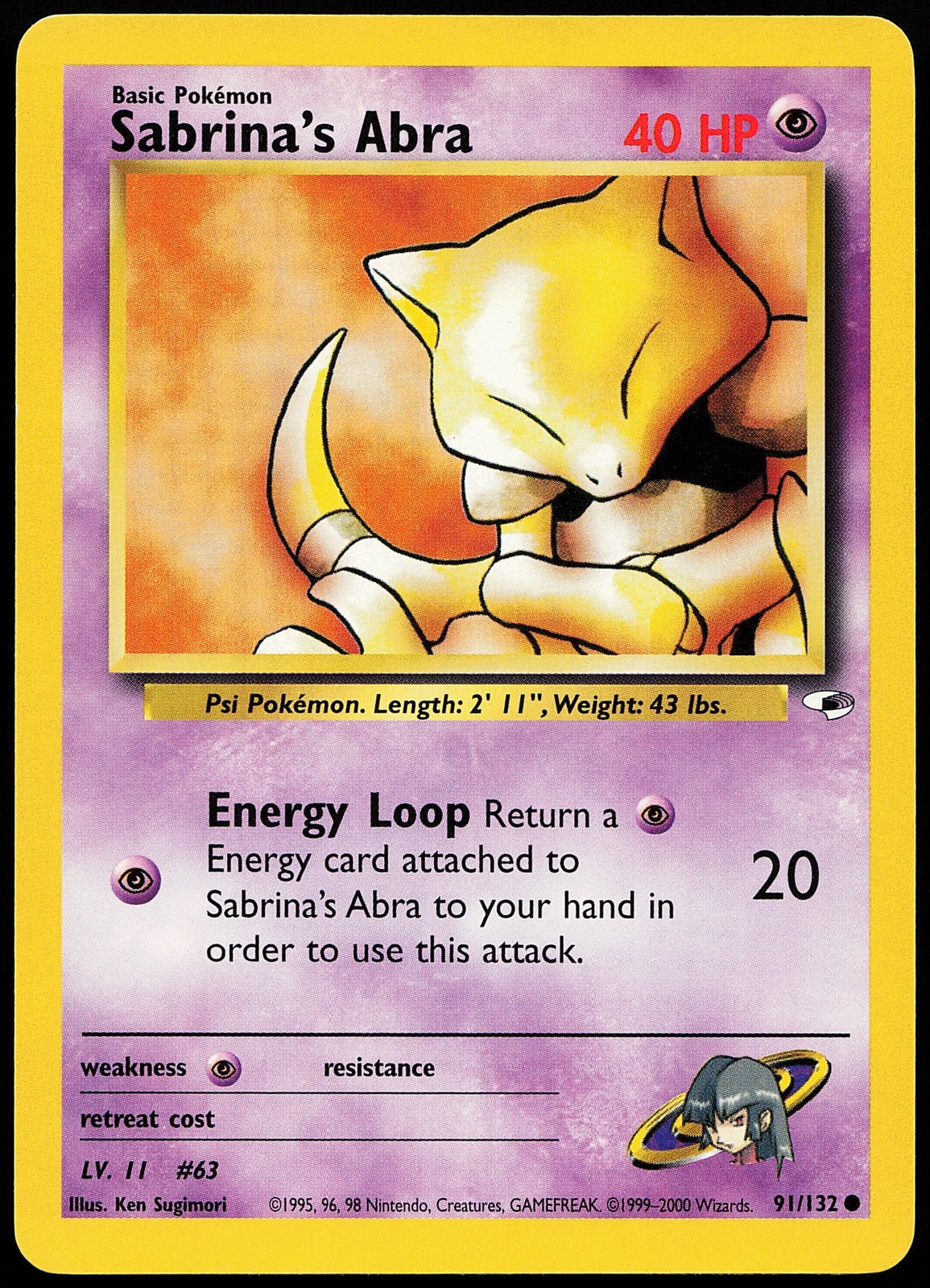 Sabrina's Abra 91/132 Common Gym Heroes Pokemon Card