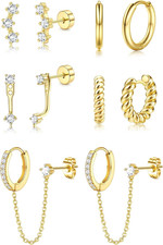 5 Pairs Gold Cartilage Huggie Hoop Earrings Hypoallergenic Stainless Steel Flat