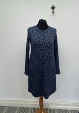 Marks And Spencer Size 12 Dress Navy Animal Print Ribbed Jersey Stretch Midi
