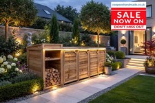Standalone Wooden Triple Wheelie Bin Storage with back – Handmade in the UK