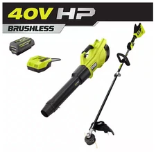 Ryobi 40V Brushless 600 CFM Blower & Carbon Fiber Trimmer (4Ah Batt + Charger)