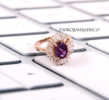 Amethyst Ring, Cluster Ring, Halo Ring, 925 Sterling Silver, Stackable Ring