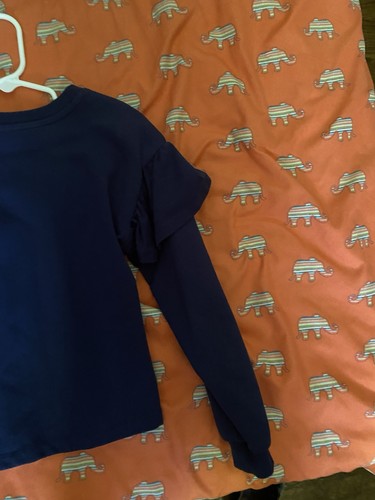 Hannah Anderson Long Sleeve Ruffle Navy 120 Shirts - Picture 2 of 7