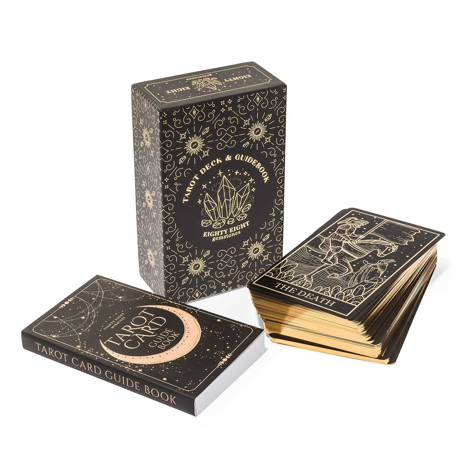 Mystical Gold Foil Black Tarot Cards Set with Guide Book for Beginners