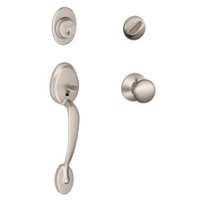 SCHLAGE Plymouth Single Cylinder Handleset and Plymouth Knob, Satin Nickel F60