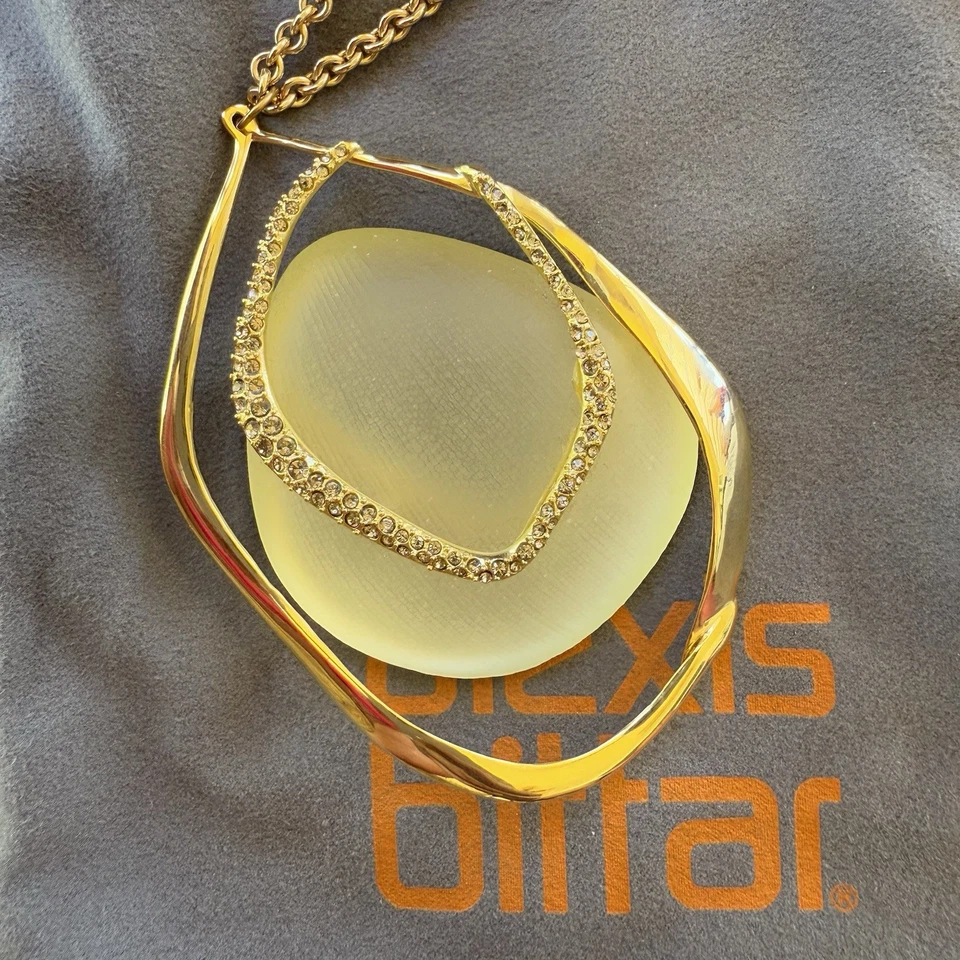 Alexis Bittar 复古吊坠项链 Lucite,米色,水钻 24 英寸声明 — 第 2/3 张图片