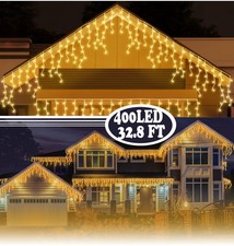 LED Lamps Outdoor Icicle Lights, 32.8 ft 400 LED - 8 Modes Curtain String Lig...