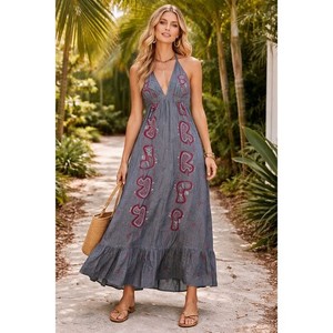 open lace back dress The Emma Infinity Dress in Cotton Ribbed Knit Retro Blue / L