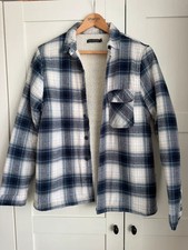 French Connection Cotton Fleece lined over shirt shacket blue/white check Medium