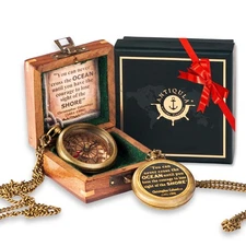 Brass Compass with Wooden Box Graduation Baptism Gift for Boys Pirate