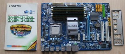 Gigabyte GA-EP43-UD3L , Core 2 Quad Q9450 , 4 GB RAM , Kühler Lüfter Blende