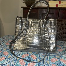 NWOT MICHAEL KORS MERCER LARGE METALLIC SILVER CROCODILE BAG TOTE 12x10x5