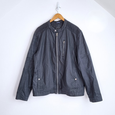 Angelo Litrico C&A Jacket XL Mens Bomber Biker Black Zip Up Waxed Look Utility