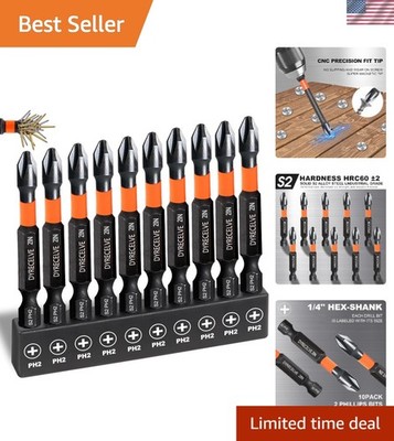 Durable 10-Pack of 2-Inch Magnetic Phillips Bits - S2 Steel for Pro & DIY Use