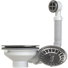 Viva Kitchen Sink Basket Strainer Waste Kit Round Overflow 90mm Flange 40mm Pipe