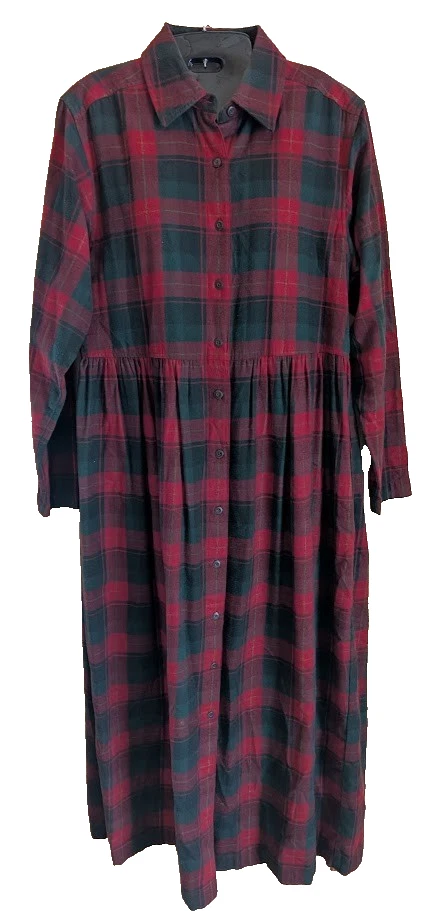 Vintage Eddie Bauer Dress M Plaid Flannel Maxi Holiday Christmas Cabin Modest - Image 2 of 4