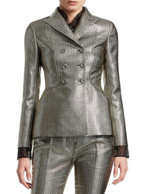 CHRISTIAN DIOR Metallic Herringbone Jacquard Bar Jacket Size 34
