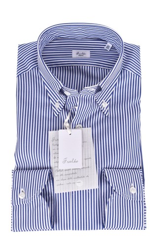 NEU Fralbo Napoli Handmade Baumwollhemd 40 US 15,75 Modern Fit blau gestreift - Bild 1 von 4