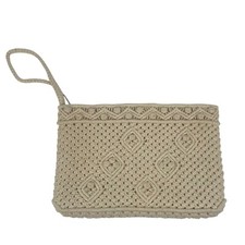 Vintage Cream White Macrame Crochet Clutch Wristlet Purse Bag