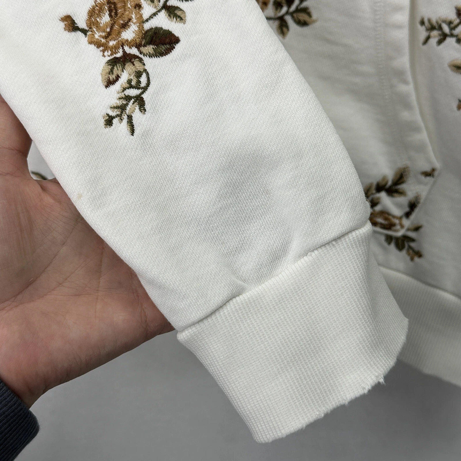 OFF WHITE Felpa con cappuccio Driftwood ricamata floreale avorio taglia S full zip