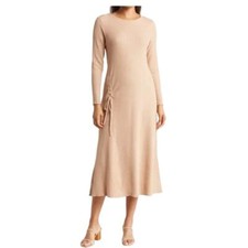 New Stitchdrop Shirred Waffle Knit Sweater Dress Neutral Beige Women’s S