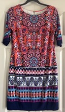 Eliza J Dress Womens Size 4 Multicolor Paisley Stretch Zip Up Spring Resortwear