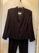 DANA BUCHMANN 90/10 Dk Brown Wool Tailored Pants Suit Preowned Mixed Sz 8 14