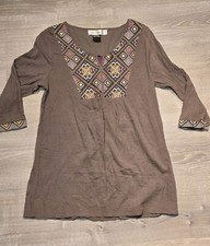 Urban Mangoz Women's Brown Embroidered/Beaded Tunic Top Size Medium