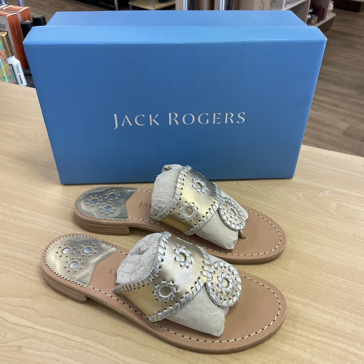 Jack Rogers Jack Platinum/Silver Whipstitch Flat Sandal - 5.5