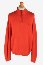 Chaps Half Zip Neck Jumper Pullover Knitwear Vintage Orange XL-IL2521