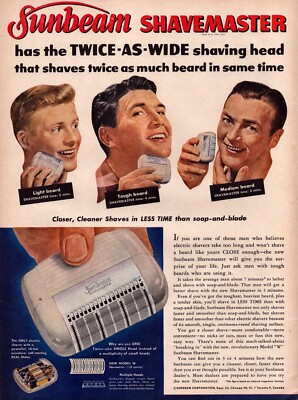 Sunbeam Shavemaster Razor Men Shaving 1951 Vintage Print Ad Life Mag-C-4.1