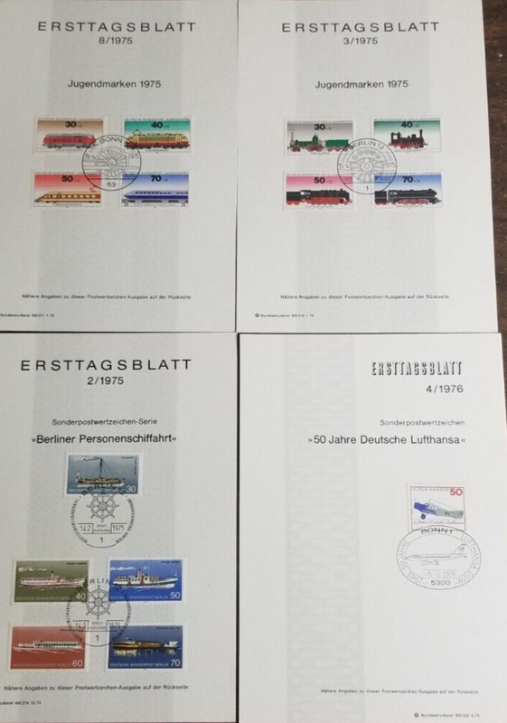 Germany- 5 EBT CARDS-Ships, Trains, Planes(1975-76)