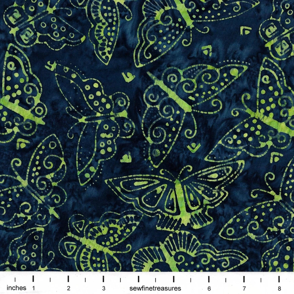Laurel Burch Batik Menagerie Big Butterfly Multicolor Green Fabric By FQ 1/4 YD - Image 3 of 4