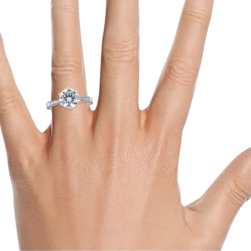 Anello di Fidanzamento 3/4 Carati H SI2 Gioielli Diamanti Taglio Tondo Oro Bianco 14K - Foto 5 di 5