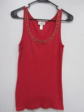 LOFT top shirt Tank Small Fitted Bust 34 Length 26 Red shade beaded neck