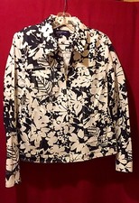 NWOT JONES NEW YORK BLACK WHITE FLORAL JACKET ZIP FRONT LADIES SIZE MED. COTTON
