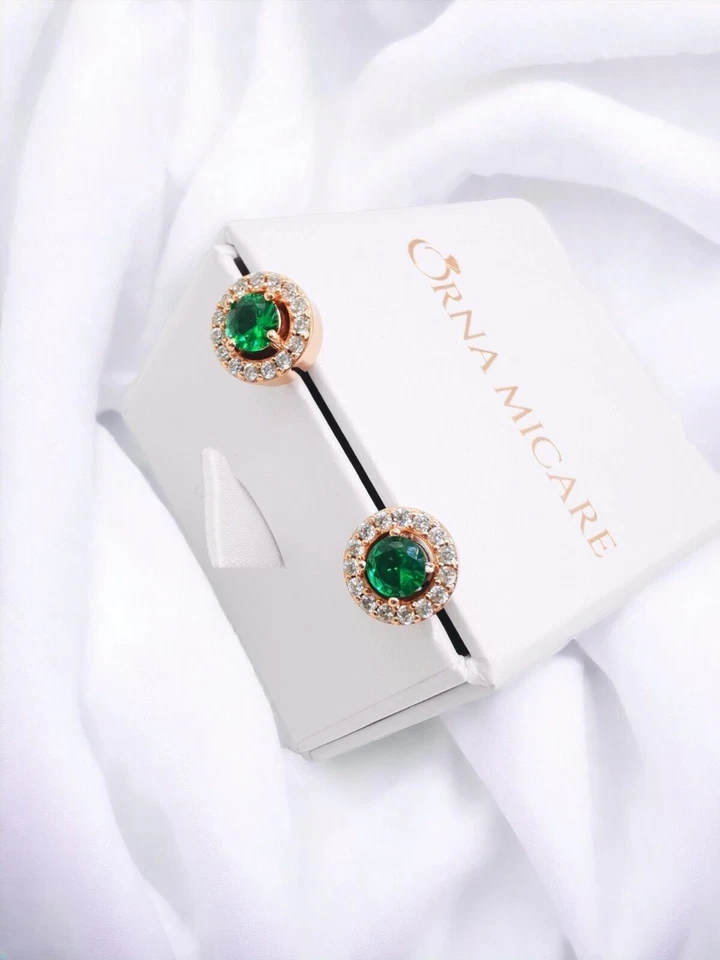 Ohrringe Ohrstecker 585 RG Rotgold Rosegold mit Smaragd grünen Zirkon 3,2g - Bild 3 von 4