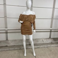 EXPRESS Shine V-Neck Long Sleeve Ruched Mini Sheath Dress Womens M